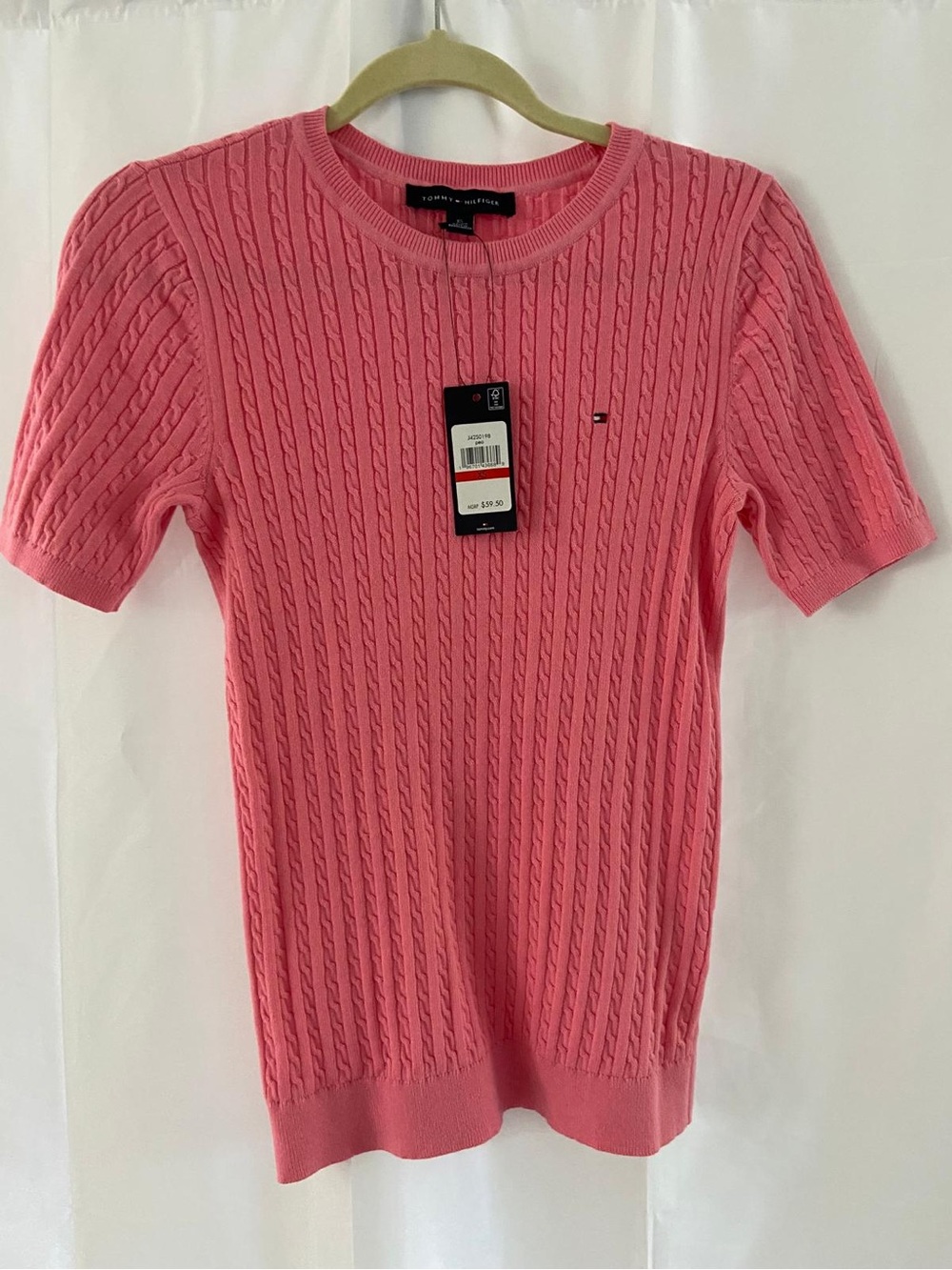 Tommy Hilfiger Pink Cable-Knit Short Sleeve Crew